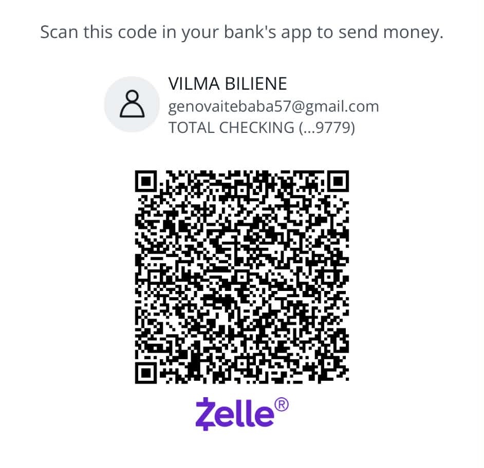 Zelle QR code for Vilma Biliene
